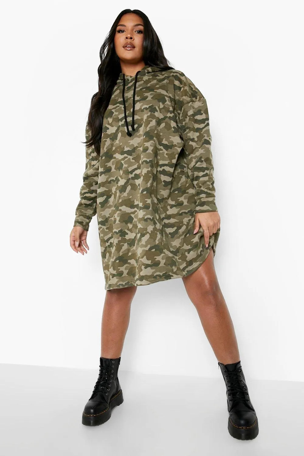 Dresses | Plus Oversized Camo Sweatshirt Dress | boohoo | Debenhams UK