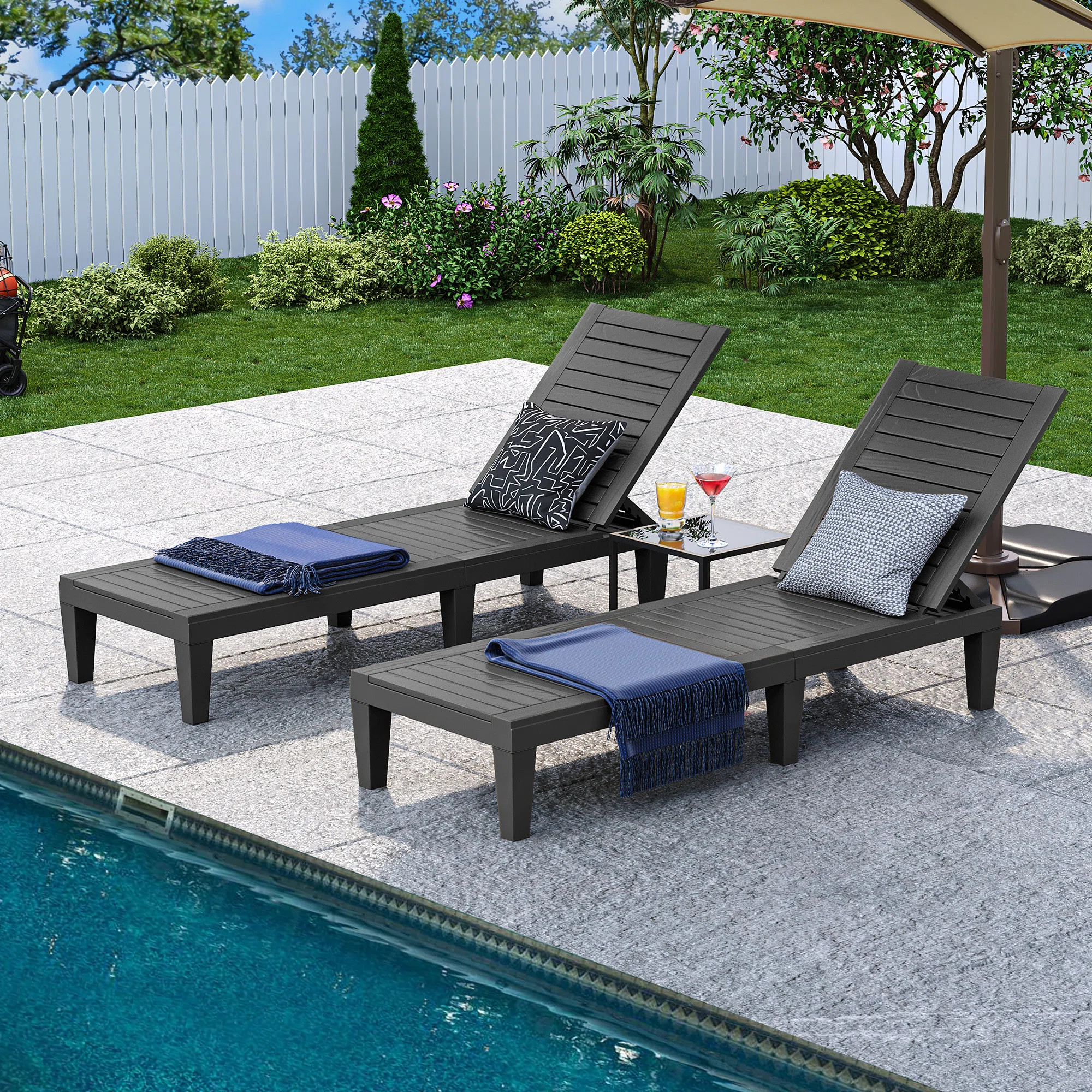 Alizay 74" Long Outdoor Resin Reclining Chaise Lounge | Wayfair North America
