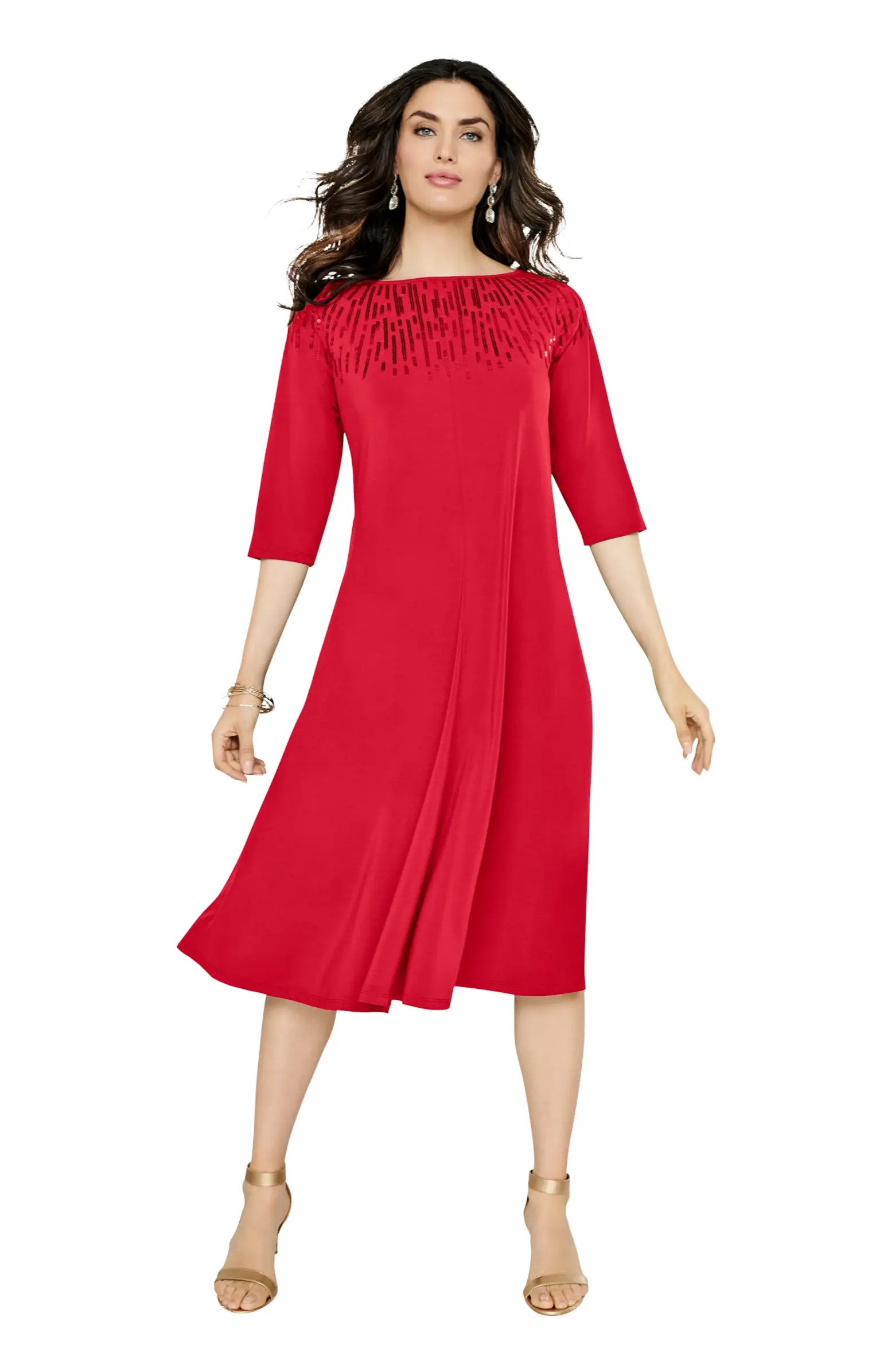 Plus Size 3/4 Sleeve Embellished Boatneck Dress | Nordstrom