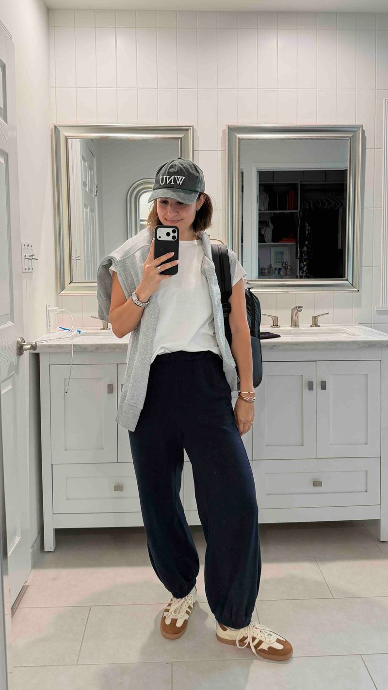 My easy travel day outfit! These balloon joggers are the best, so comfortable and fun. Everything runs TTS!  

 #LTKdayinmylife #LTKootd #LTKTravel