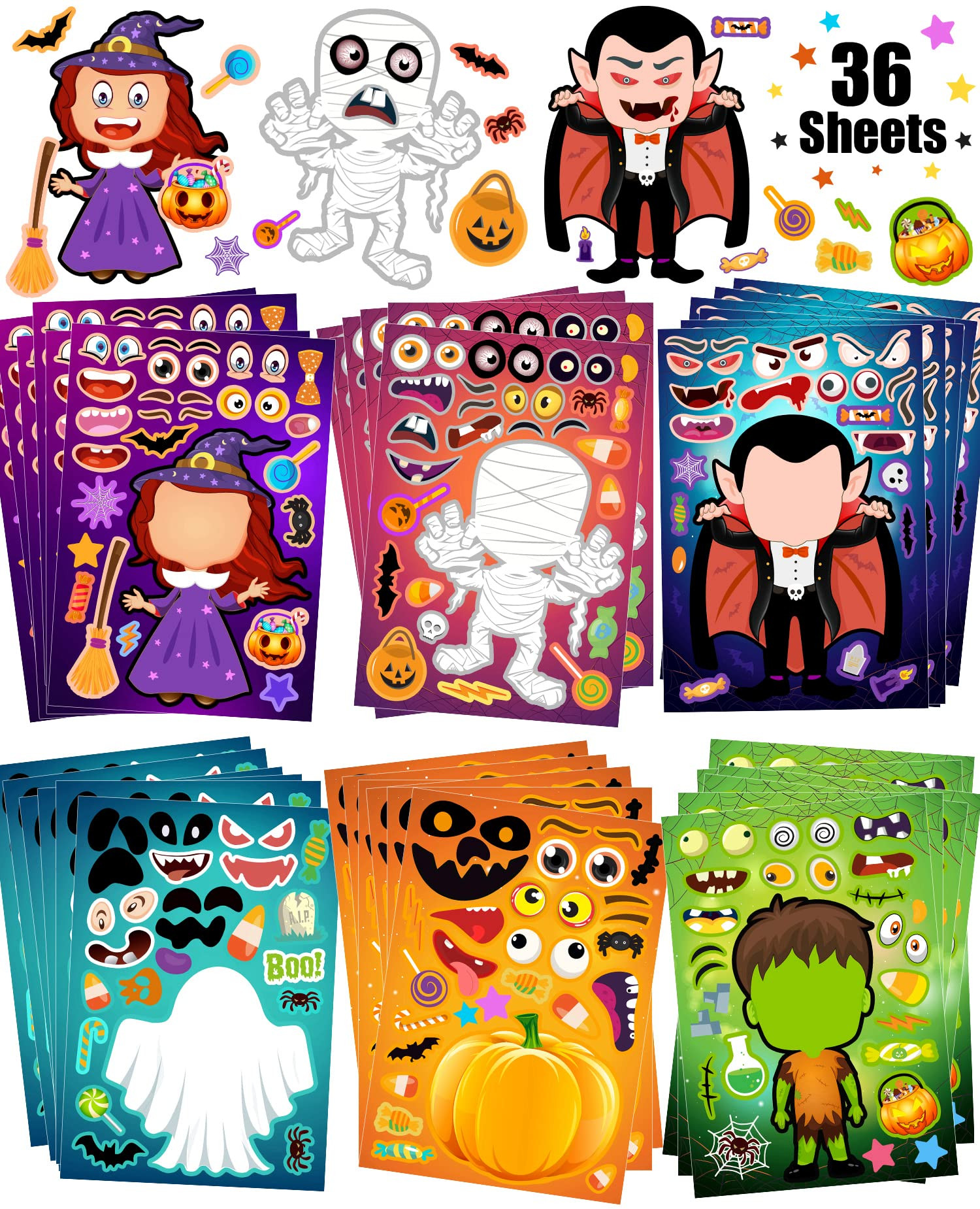 36 Sheets Halloween Stickers for Kids Make Your Own Halloween Stickers, Halloween Party Games Sti... | Amazon (US)