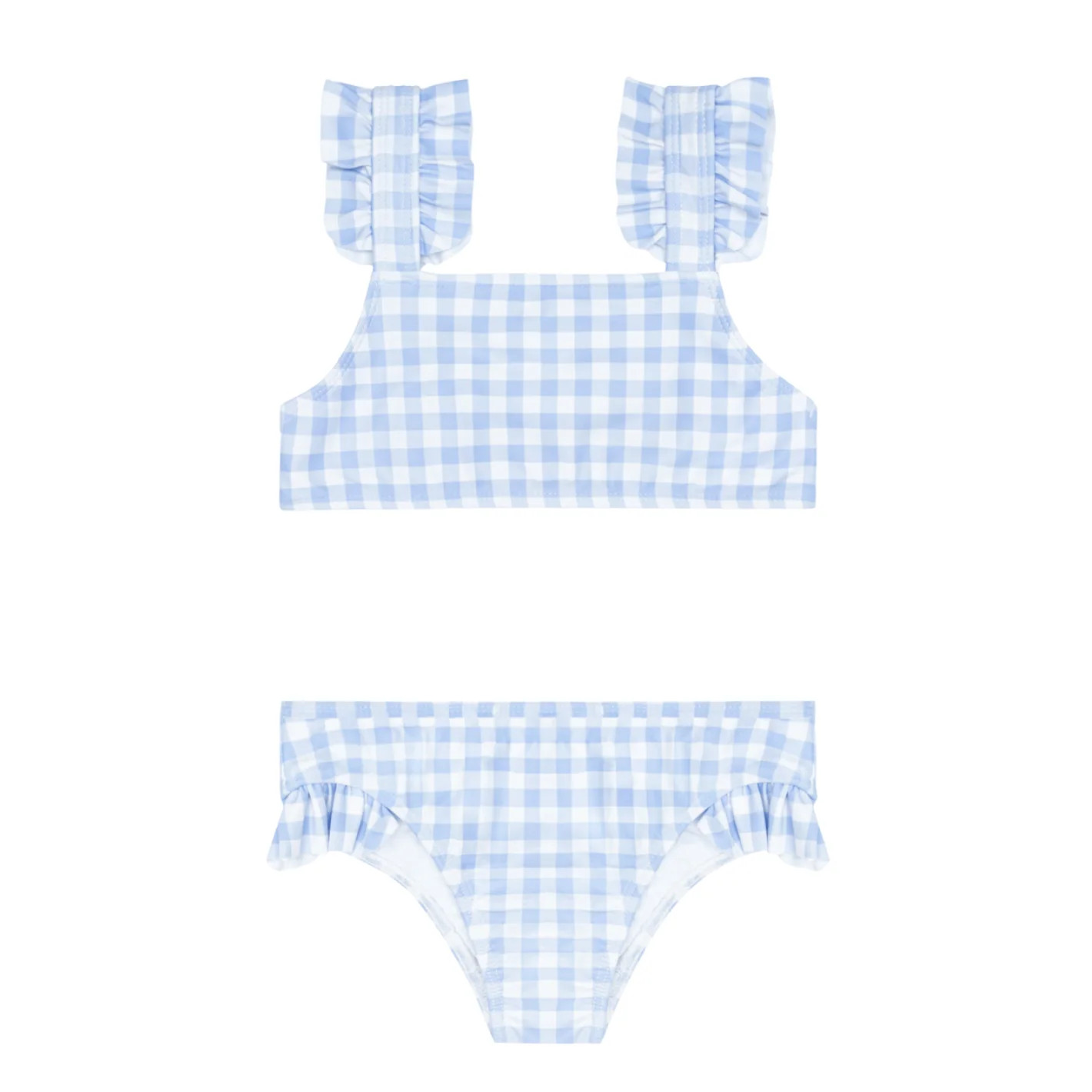 girls oasis blue gingham ruffle strap bikini | Minnow