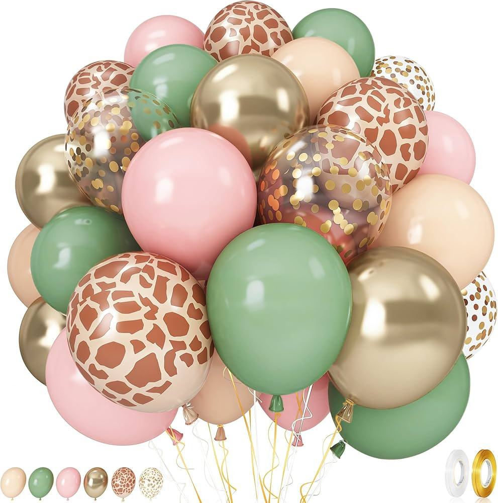 Pink Jungle Safari Balloons, 60PCS Sage Green Pastel Pink Gold Balloon, Light Pink Cream Beige Ba... | Amazon (US)