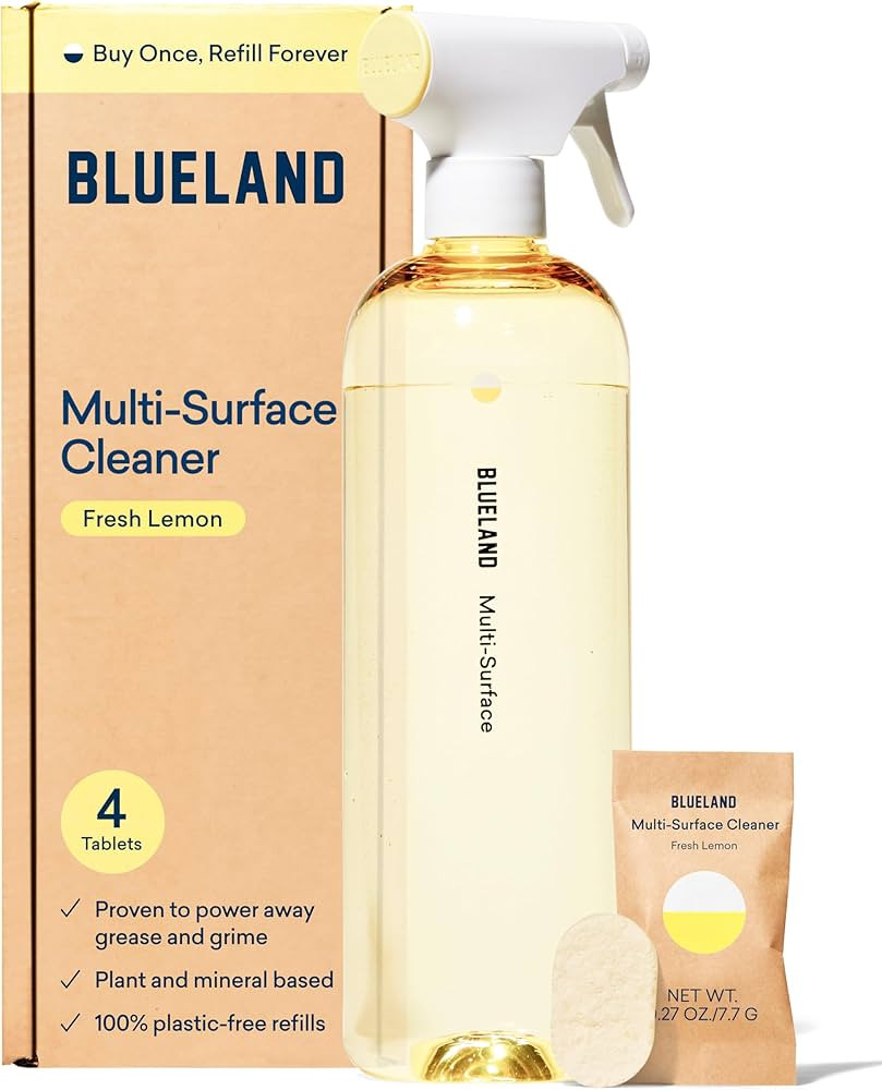BLUELAND Multi-surface Cleaner, Starter Set, Fresh Lemon Scent, Spray Bottle with 4 Refill Tablet... | Amazon (US)