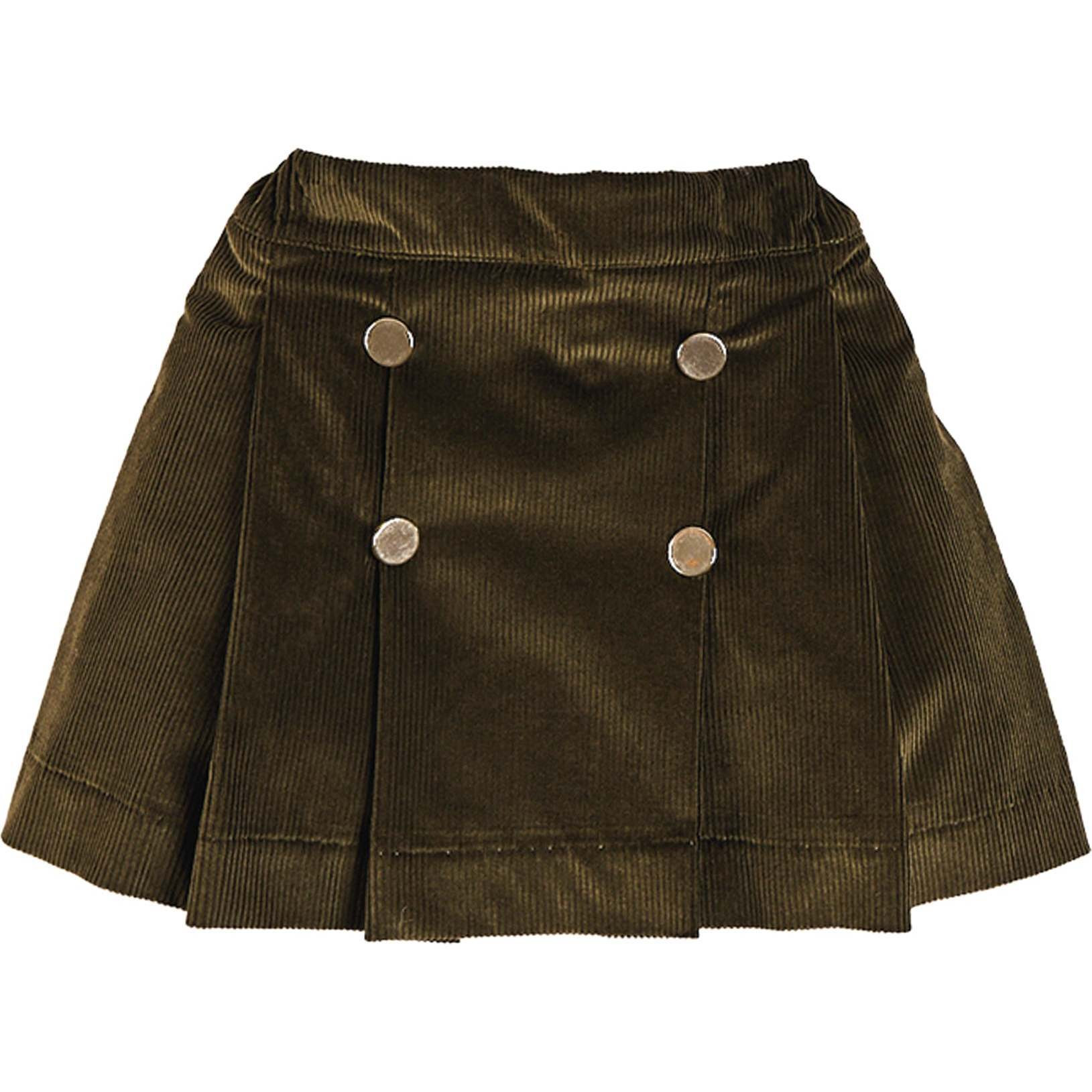 Corduroy Button Detail Skirt, Green | Maisonette