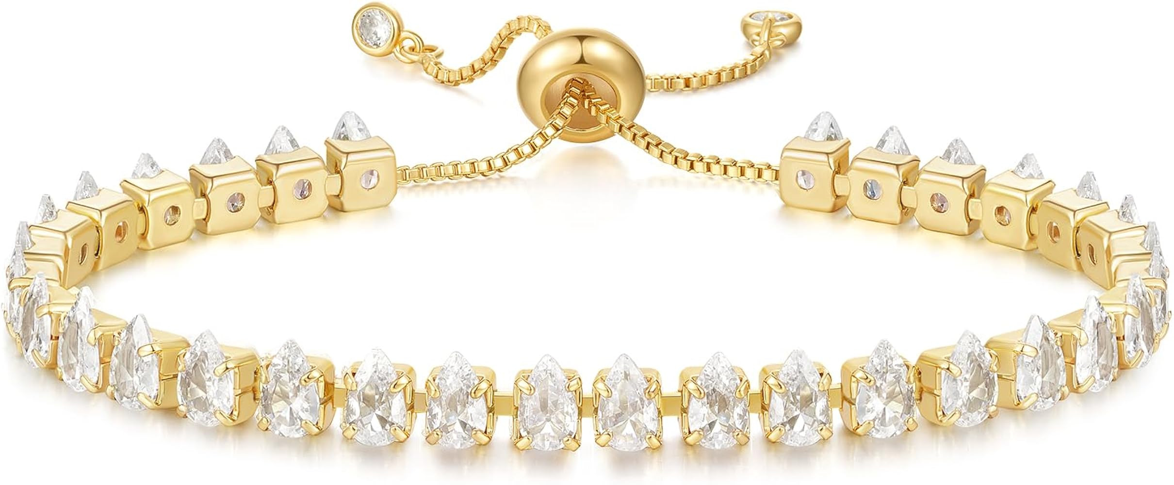 KissYan Tennis Bracelet for Women, 14K Gold Plated Cubic Zirconia Adjustable Slider Bracelets Tre... | Amazon (US)