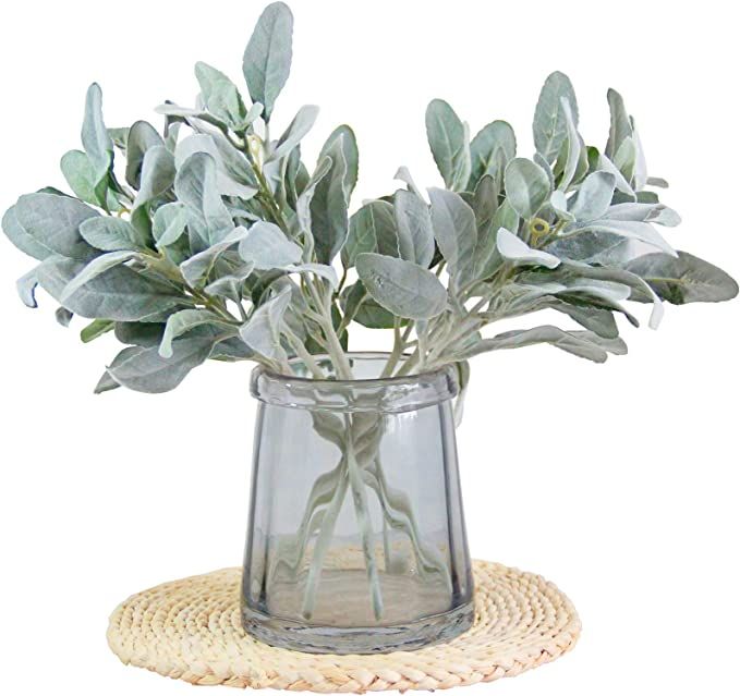 Tinsow Artificial Flocked Lambs Ear Leaves Dusty Miller Stems Flocked Oak Leaves Lamb's Ear Leaf ... | Amazon (US)