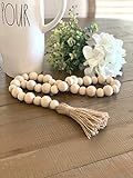 Wood Bead Garland Farmhouse Rustic Country Beads with Tassel, Home Decoration, Wall Hanging, Prayer  | Amazon (US)
