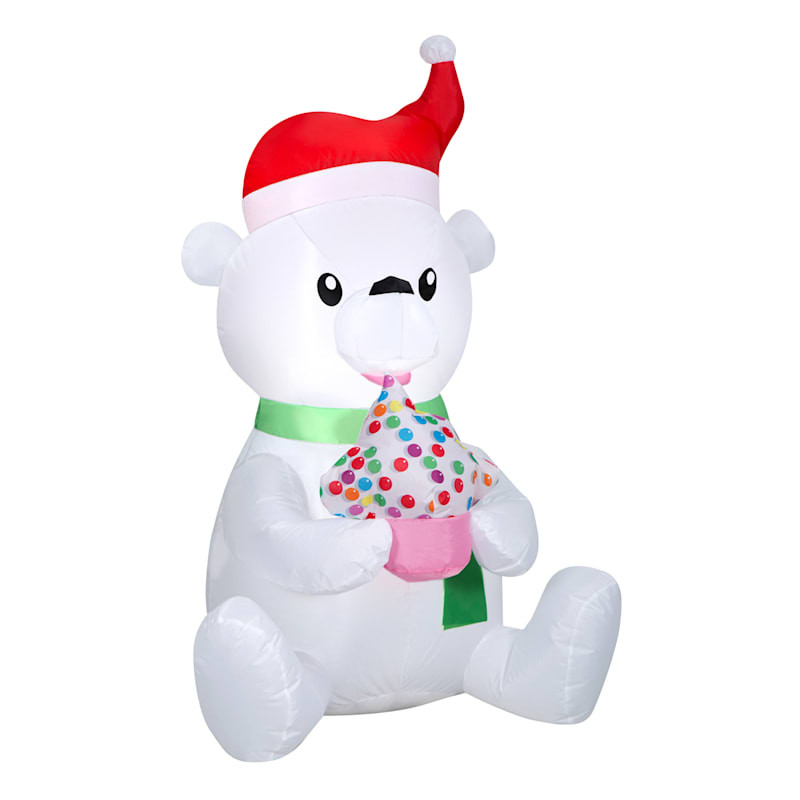 Inflatable Polar Bear Eating Cupcake, 3.5' | At Home