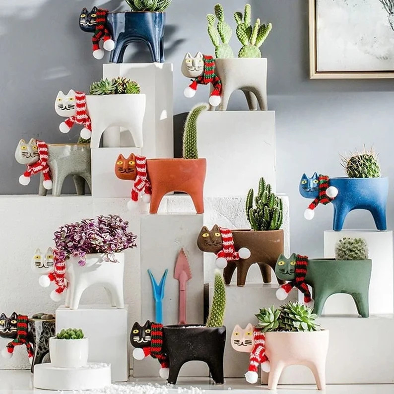 Cute Ceramic Cat Planter, Kitty Planter Pot, Animal Planter, Ceramic Planter, Succulent Planter, ... | Etsy (US)