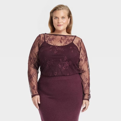 Women's Slim Fit Long Sleeve Lace Top - A New Day™ | Target
