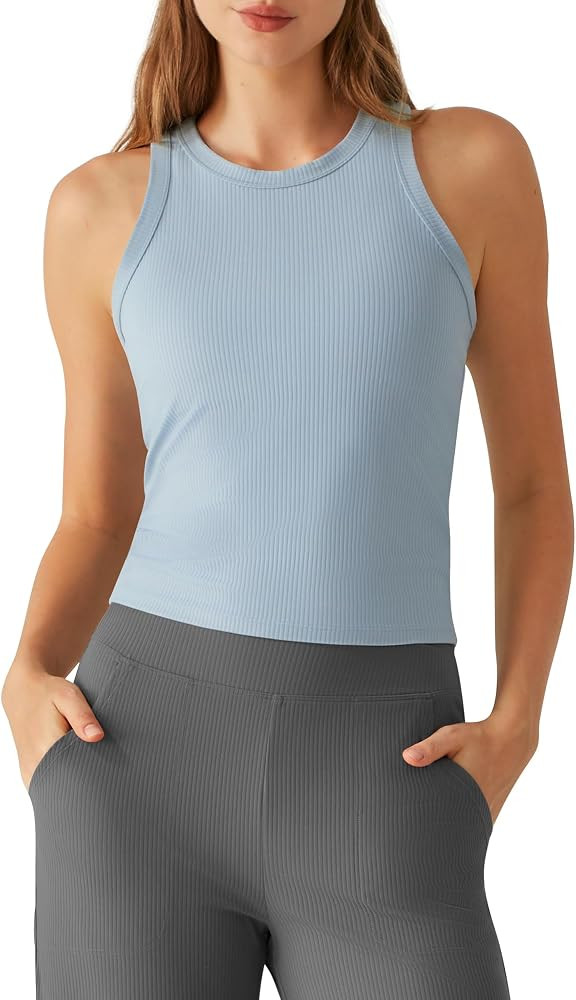 G4Free Ribbed Women's Workout Tank Tops Slim Fitted Racerback Yoga Tanks | Amazon (US)