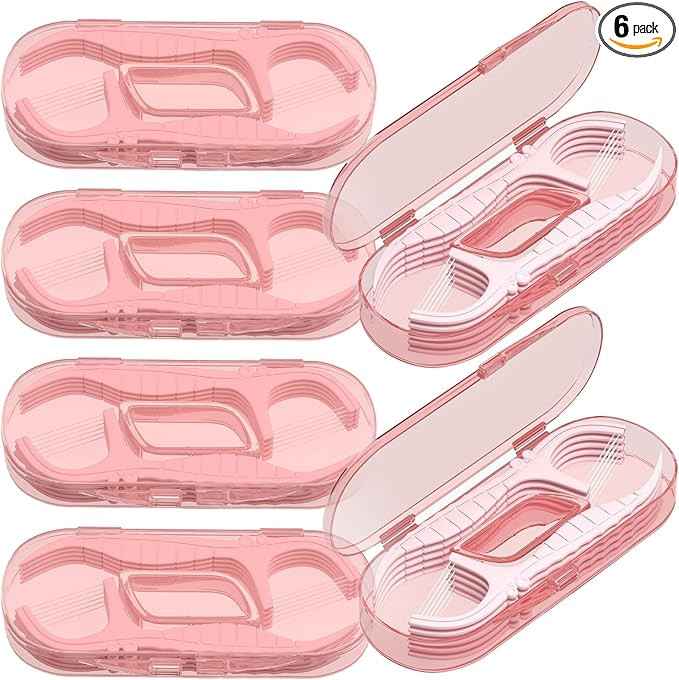 Holy Rose Pink Dental Floss Picks with Travel Flosser Case - 6-Box Pack (10 Double String Flosser... | Amazon (US)