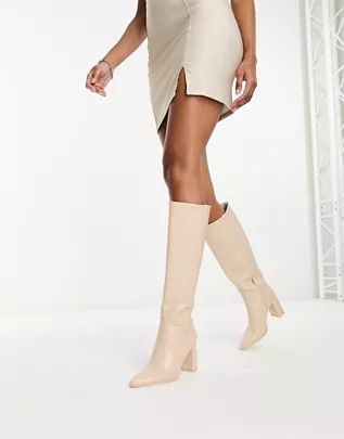 Glamorous pointed knee boots in bone | ASOS | ASOS (Global)