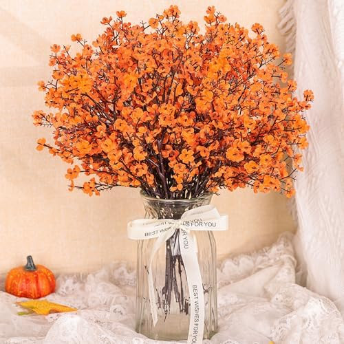 Der Rose 10Pcs Fake Fall Flowers Orange Baby Breath Artificial Flowers Real Silk Floral Arrangeme... | Amazon (US)
