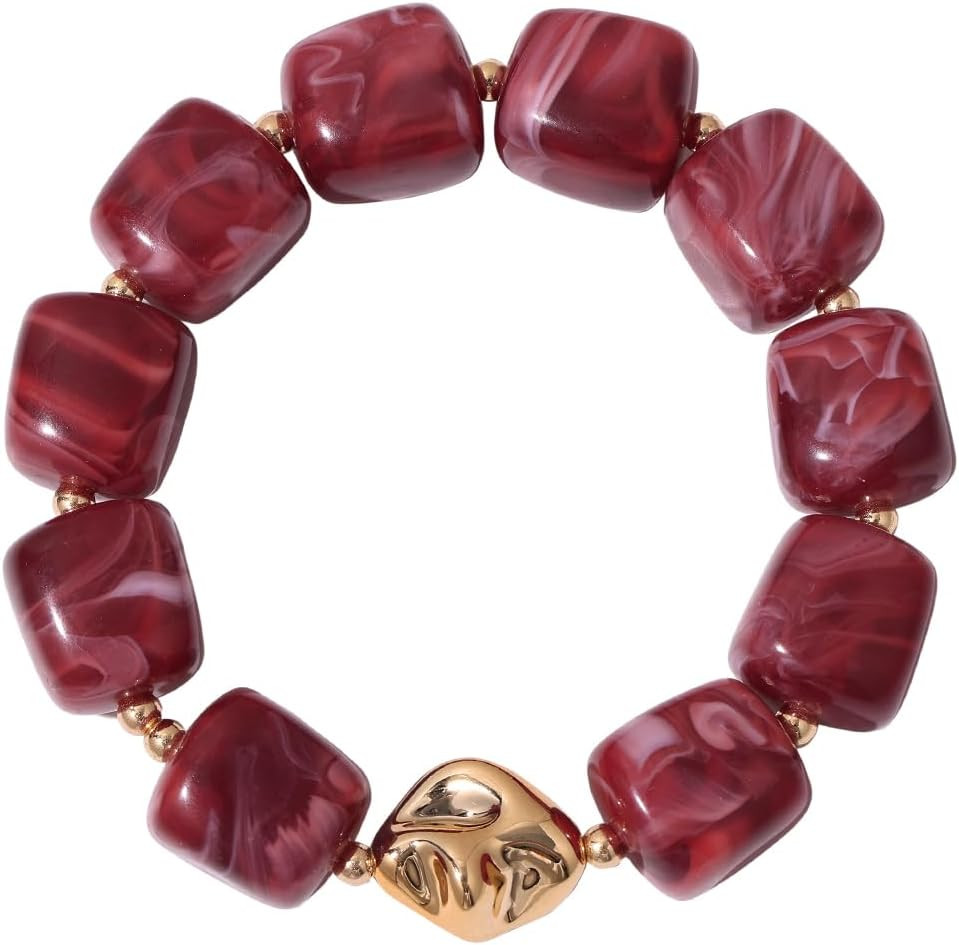 Bead Bracelet for Women Vibrant Color Resin Beads Bracelets Elastic Stretch Chunky Bracelet Boho Summer Beach Vacation Jewelry | Amazon (US)