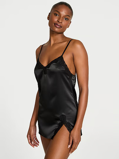 Tease Satin Lace-Trim Mini Slip Dress, Black, M - Women's Slips - Victoria's Secret | Victoria's Secret (US / CA )