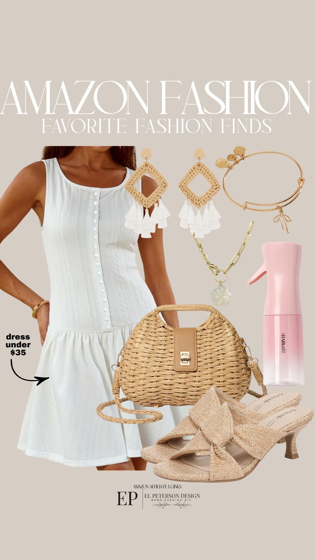 Amazon 
Dress
Purse
Sandals
Bracelet 
Earrings
Necklace
Heels
