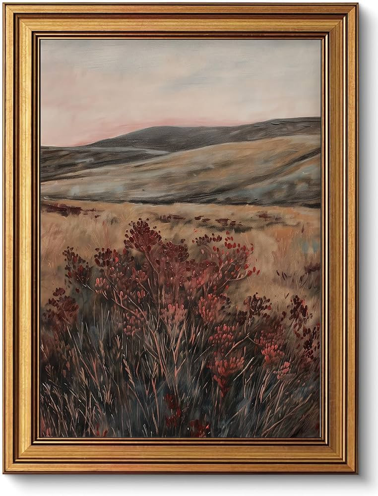 Gold Framed Wall Art Moody Vintage Landscape Canvas Art Prints Wildflower Paintings Wall Decor Co... | Amazon (US)