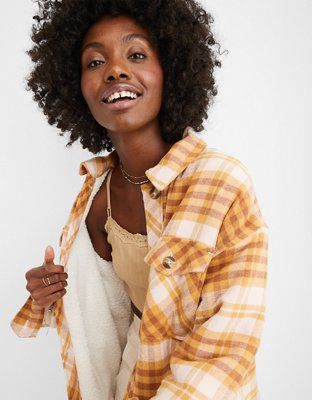 Aerie Sherpa Lined Flannel Shacket | American Eagle Outfitters (US & CA)