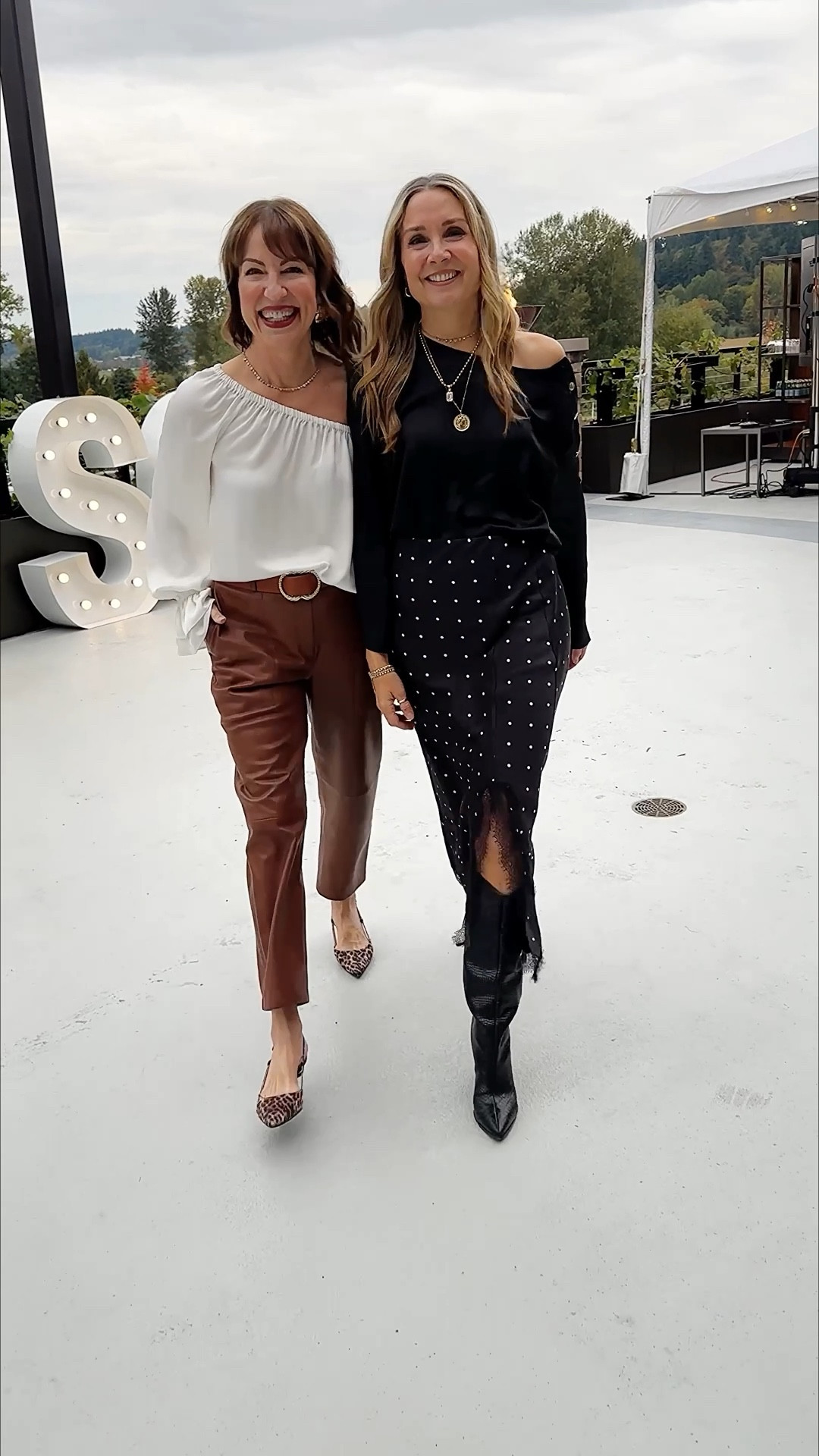 Comment SHOP for links! 🛍️
What we wore to the @sommhotel Grand Opening Party! It was a treat to go back to The SOMM Hotel with our husbands to enjoy delicious food and local wines, live music and celebrate the opening of this beautiful hotel in downtown Woodinville! 
The invitation said “cocktail attire” so this is what we came up with! 
Julie’s look:
Blouse @sezane
Skirt @loft
Boots @schutz
Necklaces @mirandafrye

Krista’s look:
Blouse @ramybrook
Pants @brochuwalker
Belt @sezane
Shoes @target

HOW TO SHOP:🛍️
-Comment SHOP for links!
-Click the link in our bio to shop!
-Watch our stories for links!

Date night look, cocktail outfit, polka dot skirt, lace skirt, off the shoulder top, Sezane, Loft, Brochu Walker, Target, Schutz, tall boots, faux leather pants 

#LTKOver40 #LTKStyleTip #LTKWorkwear