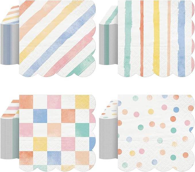 100 Pcs Colorful Paper Napkins, Colorful Pattern Disposable Napkins Rainbow Gingham Napkins Strip... | Amazon (US)
