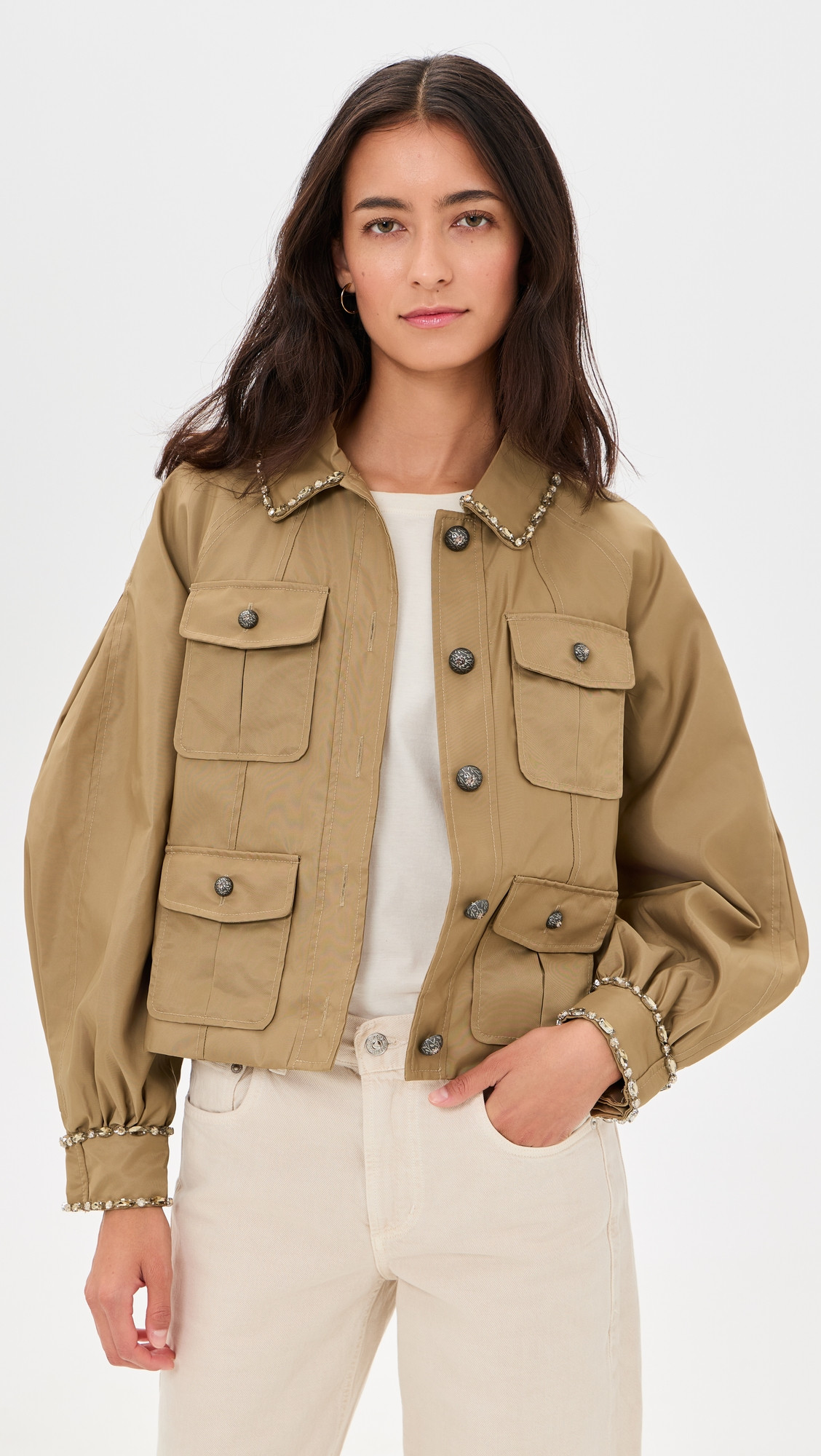 Cinq à Sept Rhinestone Chain Adami Jacket brown sandstone XS | Shopbop