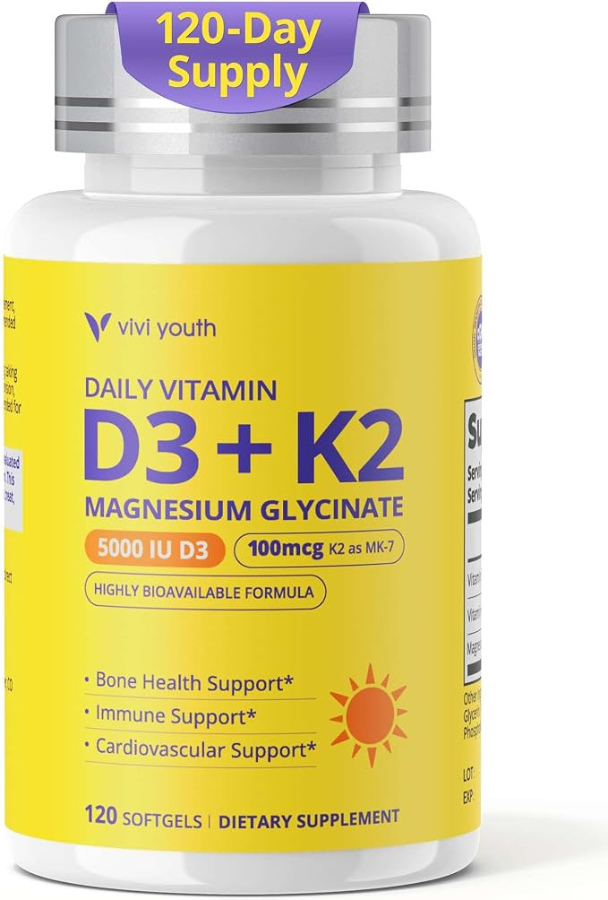Vitamin D3 K2 5000 IU, Enhanced with Magnesium Glycinate | D3 and K2 Supplements for Bone, Heart ... | Amazon (US)