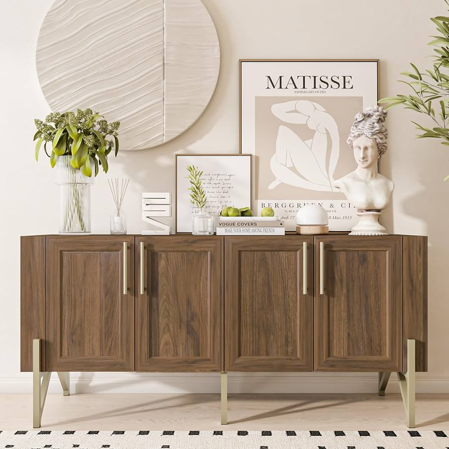 Tilly Lin 65" Mid Century Modern TV Stand, Modern Credenza Sideboard Buffet Cabinet, Walnut Media... | Amazon (US)