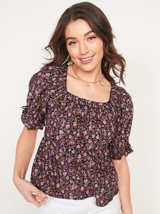 Puff-Sleeve Square-Neck Floral Babydoll Blouse for Women | Old Navy (US)