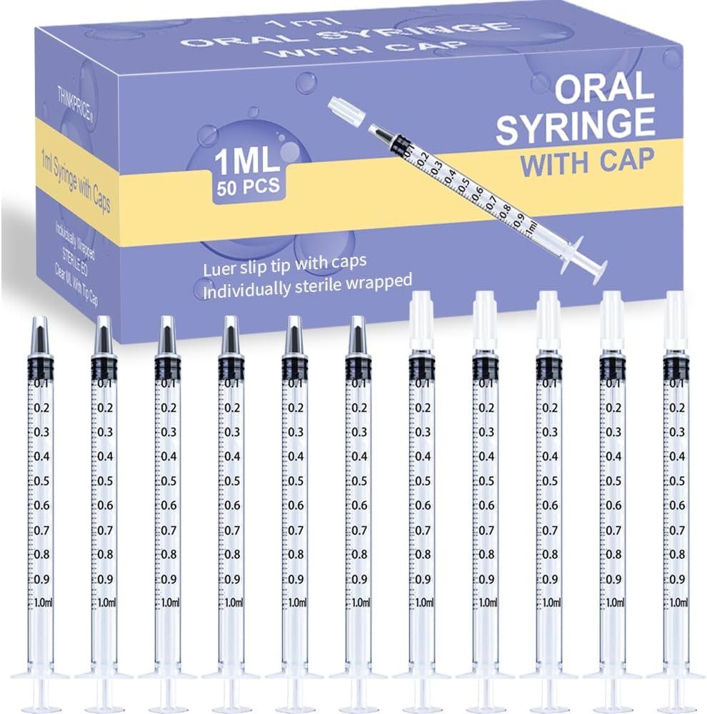 50 Pcs 1ml Syringes with Caps Oral Dispenser Individually Sterile Warpped for Medicine Dropper, C... | Amazon (US)