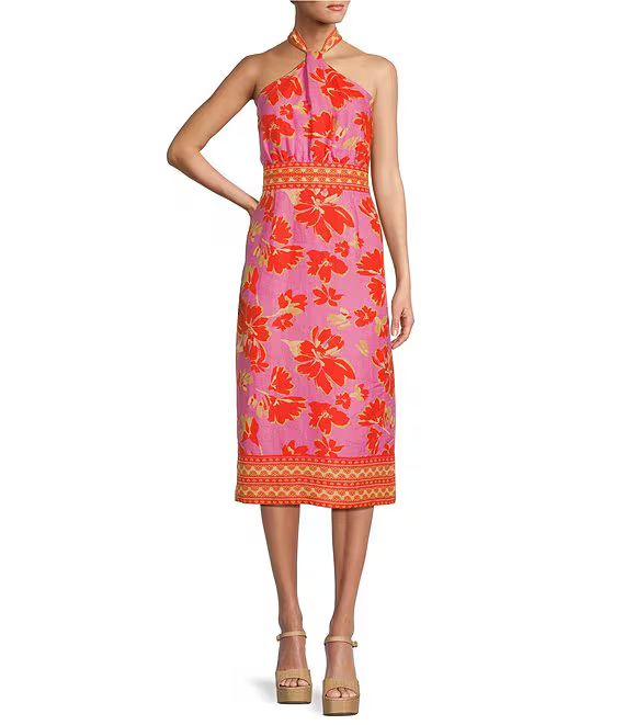 Antonio Melani Naomi Floral Printed Linen Halter Sleeveless A-Line Midi Dress | Dillard's | Dillard's