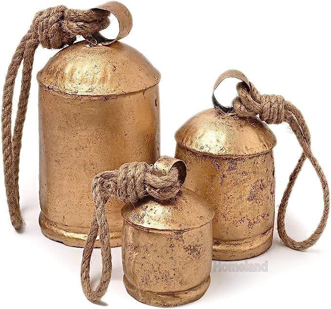 Sparkle Dreams Shabby Chic Country Style Rustic Metal Set of 3 Hanging Harmony Giant Cow Bells | Amazon (US)