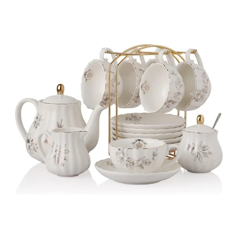 Porcelain Tea Sets British Royal Series, 8 OZ Cups& Saucer Service for 6(Morning glory) | Wayfair North America