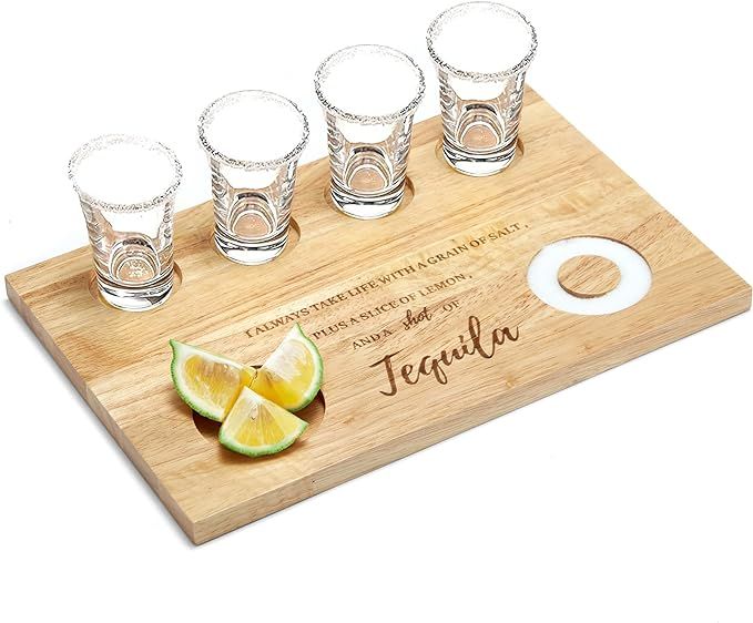 Shot Glasses Serving Tray Shot Glass Holder with Salt Rim Gifts for Dad Gifts for Mom Good Helper... | Amazon (US)