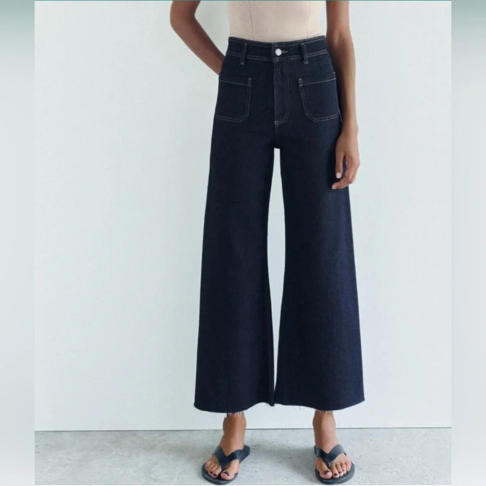 NWT Zara The Patch Pockets Marine Straight Leg Jeans High Rise SZ 2 Iconic Blue | Poshmark