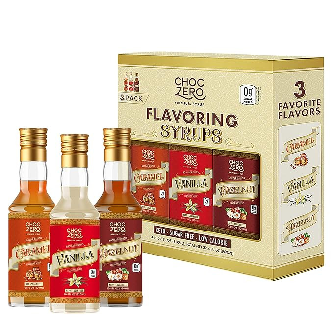 ChocZero Sugar Free Coffee Syrup Variety Pack, Vanilla, Caramel & Hazelnut | Low Calorie, No Suga... | Amazon (US)