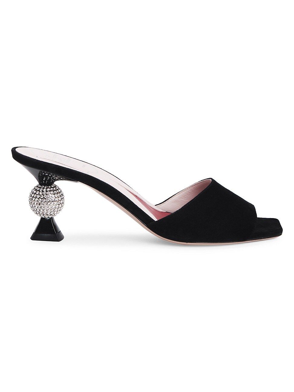 Roger Vivier Women's Marlene Embellished-Heel Suede Mules - Black - Size 7 | Saks Fifth Avenue