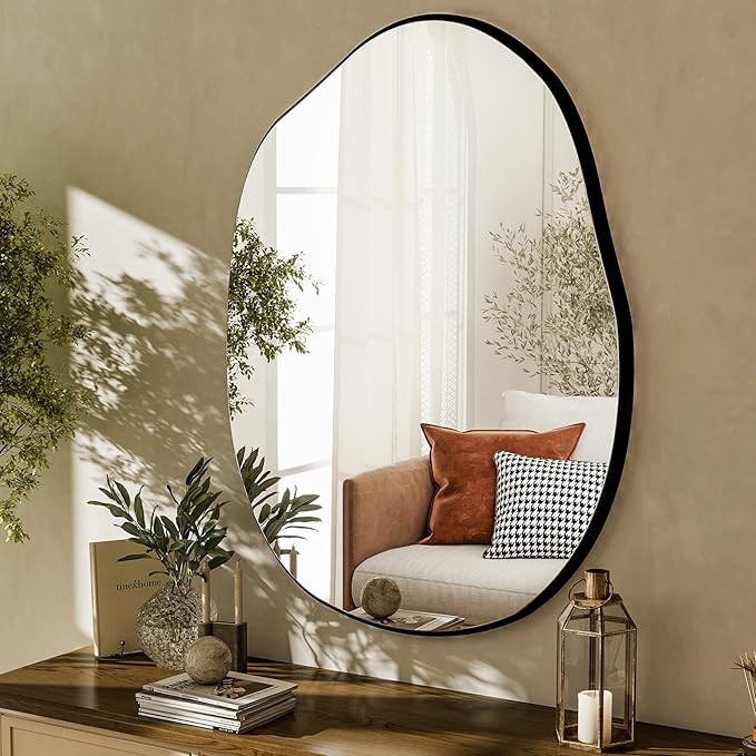 HARRITPURE Irregular Wall Mirror 24"x32" Black Asymmetrical Bathroom Mirror Wood Framed Modern De... | Amazon (CA)