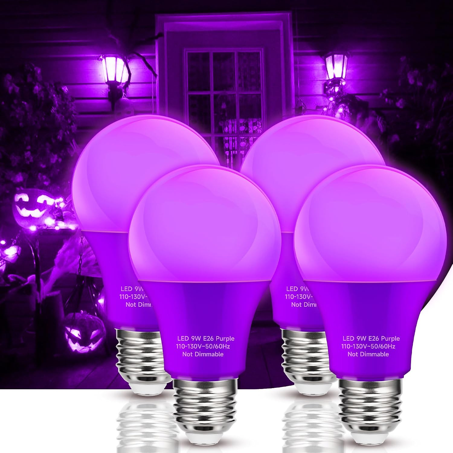 4 Pack 60W 120V E26 Base A19 LED Purple Light Bulb for Halloween Lighting | Amazon (US)