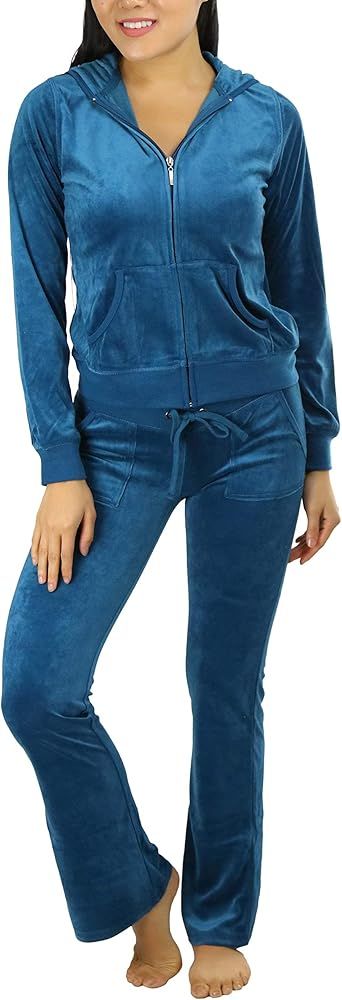 ToBeInStyle Women's Velour Tracksuit Zip-Up Hooded Jacket and Matching Pants | Amazon (US)