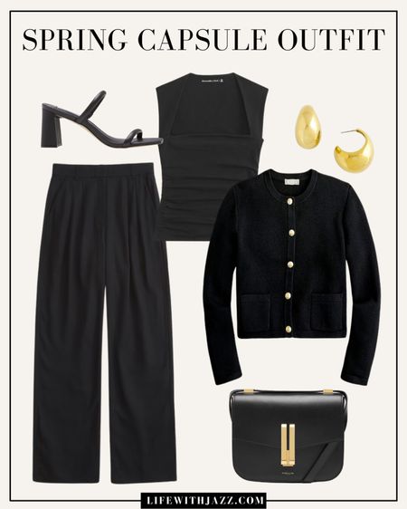 Dressy spring outfit 🖤

Sloane tailored pants / dressy pants / dressy top / sweater jacket / sweater cardigan / black heels / strappy heels / gold earrings / black purse 

#LTKSeasonal #LTKstyletip