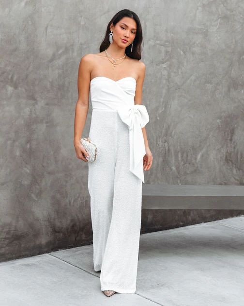 Dancing Queen Strapless Sequin Jumpsuit - White | VICI Collection