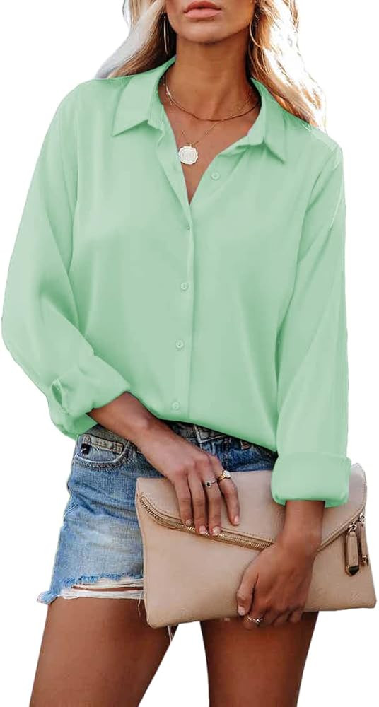 Hotouch Women Chiffon Button Down Shirts Long Sleeve Office Blouses Casual Business Work Tops Col... | Amazon (US)