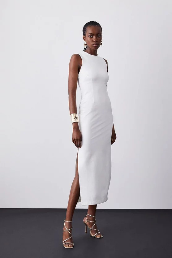 Petite Ponte Crew Neck Midaxi Dress | Karen Millen UK + IE + DE + NL