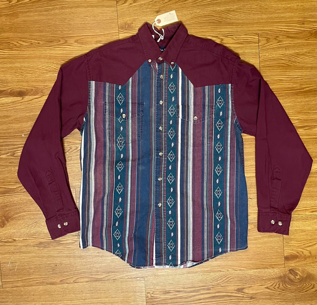 90s Vintage Southwest Western Button Down Oxford Collar - Etsy | Etsy (US)