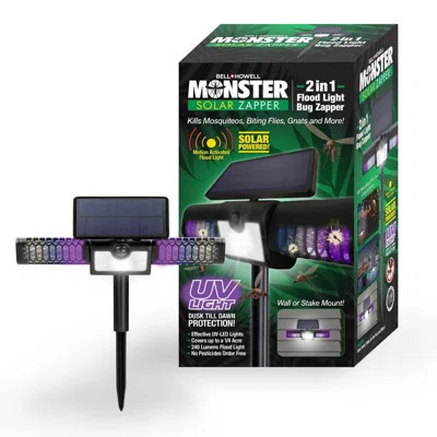 Bell+Howell Monster Solar 2 in 1 Floodlight Bug Zapper, High Powered Pest Control | Wayfair North America