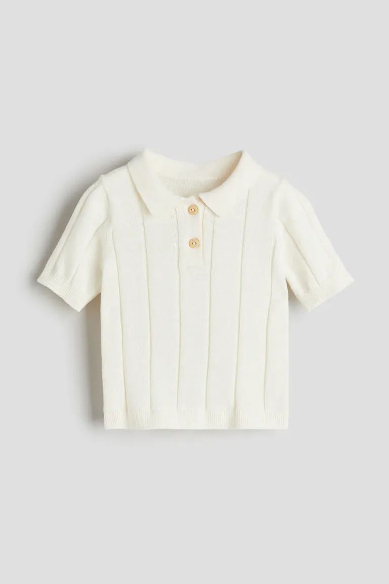 Knit Polo Shirt - Cream - Kids | H&M US | H&M (US + CA)