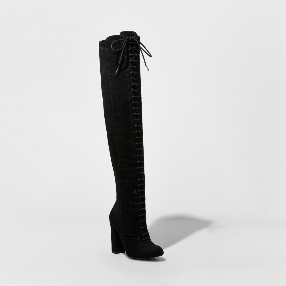 Women's Joslyn Heeled Lace-Up Over the Knee Boots - Mossimo Black 6.5 | Target