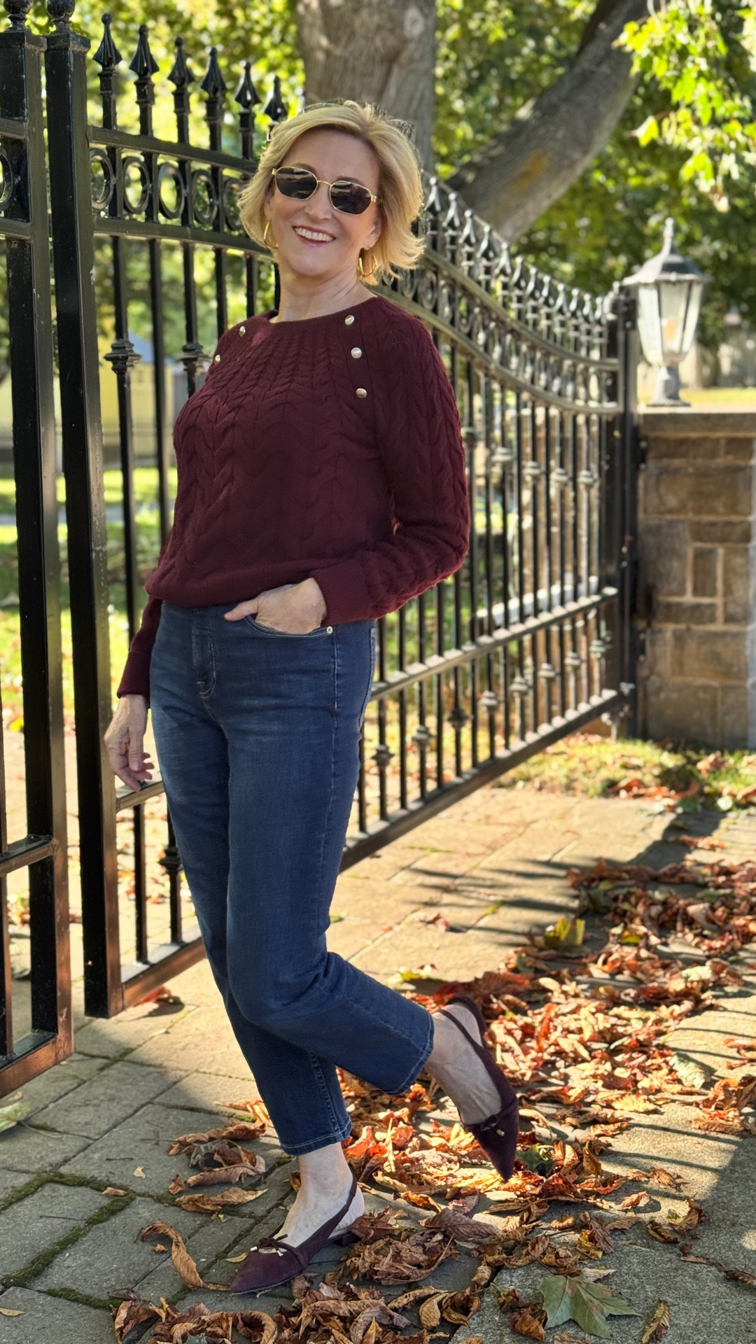 One of those outfits that just feels right ❤️
These Spanx straight-leg cropped jeans are my go-to for an easy, polished base, paired with a cozy burgundy sweater for a little richness and finished off with classic ballet flats. Comfortable, flattering, and effortless—exactly how everyday style should be.

Perfect for errands, coffee dates, or wherever the day takes you. Proof that simple pieces, done well, never go out of style. Would you wear this combo on repeat too? ✨👖🥿

#LTKSeasonal #LTKootd #LTKOver40